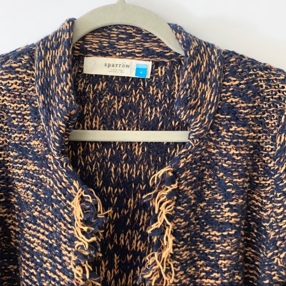 Anthro Sparrow Marled Peat Open Cardigan Blue/Tan - Picture 4 of 7